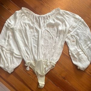 NWT Free People White Balloon Sleeve Bodysuit